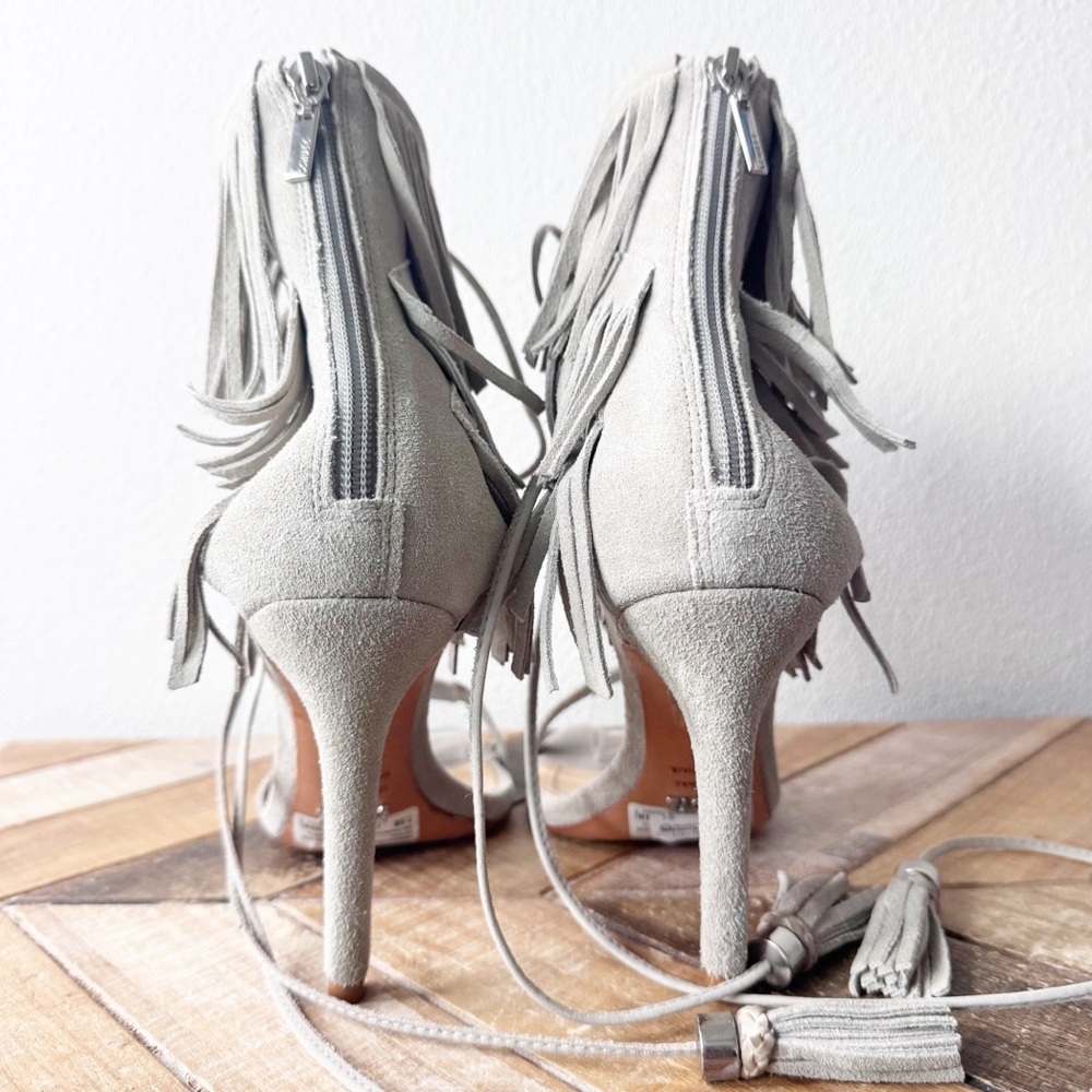 Shultz kagi Fringed Gray/Beige Lace Up Heels - Picture 11 of 16